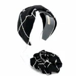 تل مجلسی سوزن دوزی هندی مشکی(با اسکرانچی سِت) - تصویر 5